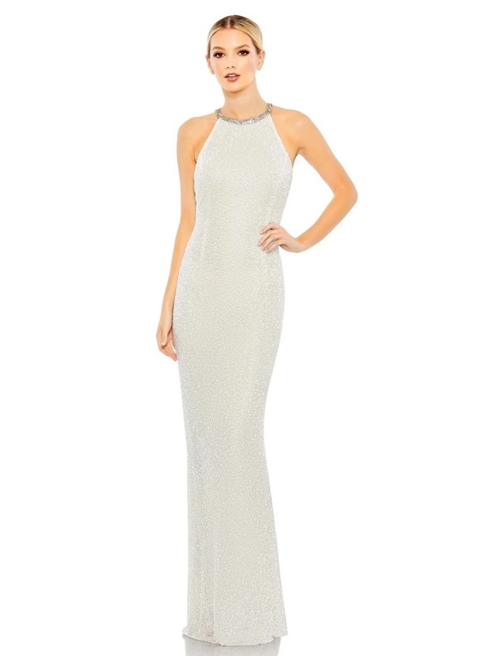 Mac Duggal Dresses & Skirts - Mac Duggal Ivory Beaded Halter Maxi Gown- size 8
